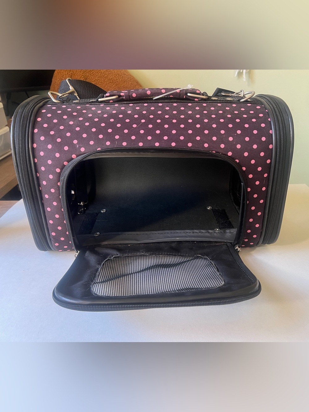 Pink Polka Dot Pet Dog Carrier - Flight, Train, Car Travel
